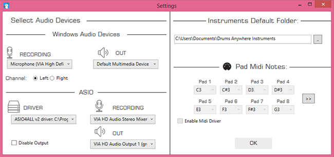 DrumsAnywhere ASIO and MIDI setup